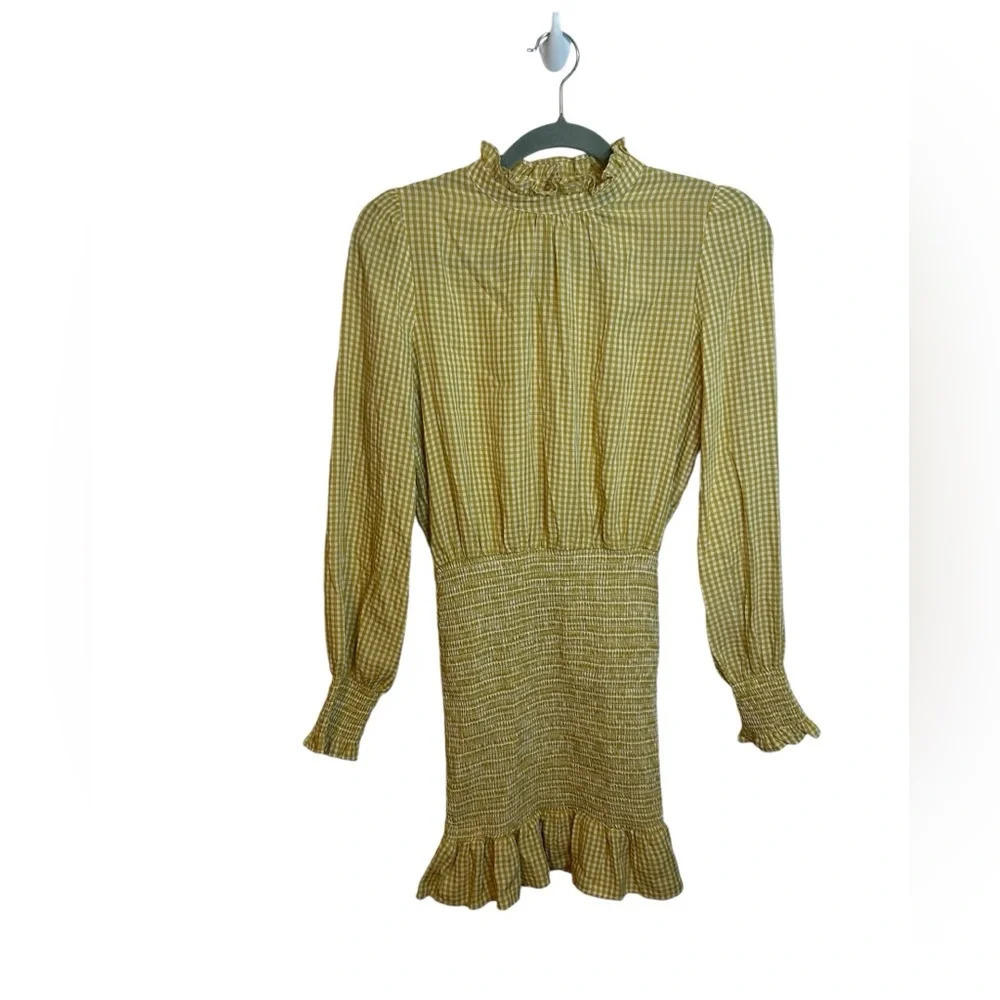 Forever 21 Yellow Gingham Milk Maid Smocked Dress